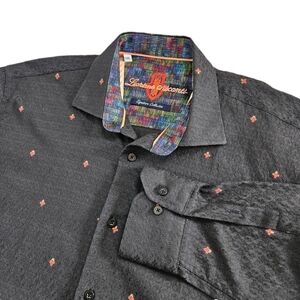 Luchiano Viscanti Dress Shirt Button Up Black Red Paisley Diamond Overlay XXL